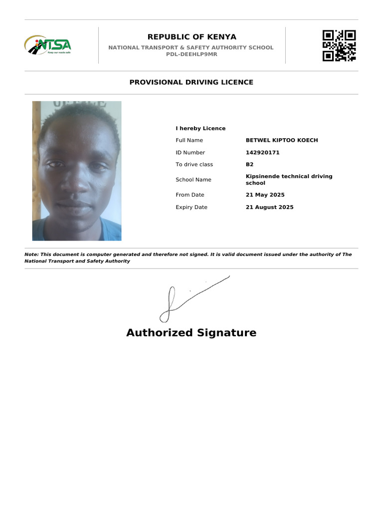 Kenya Provisional Driving Licence 2025 | PDF