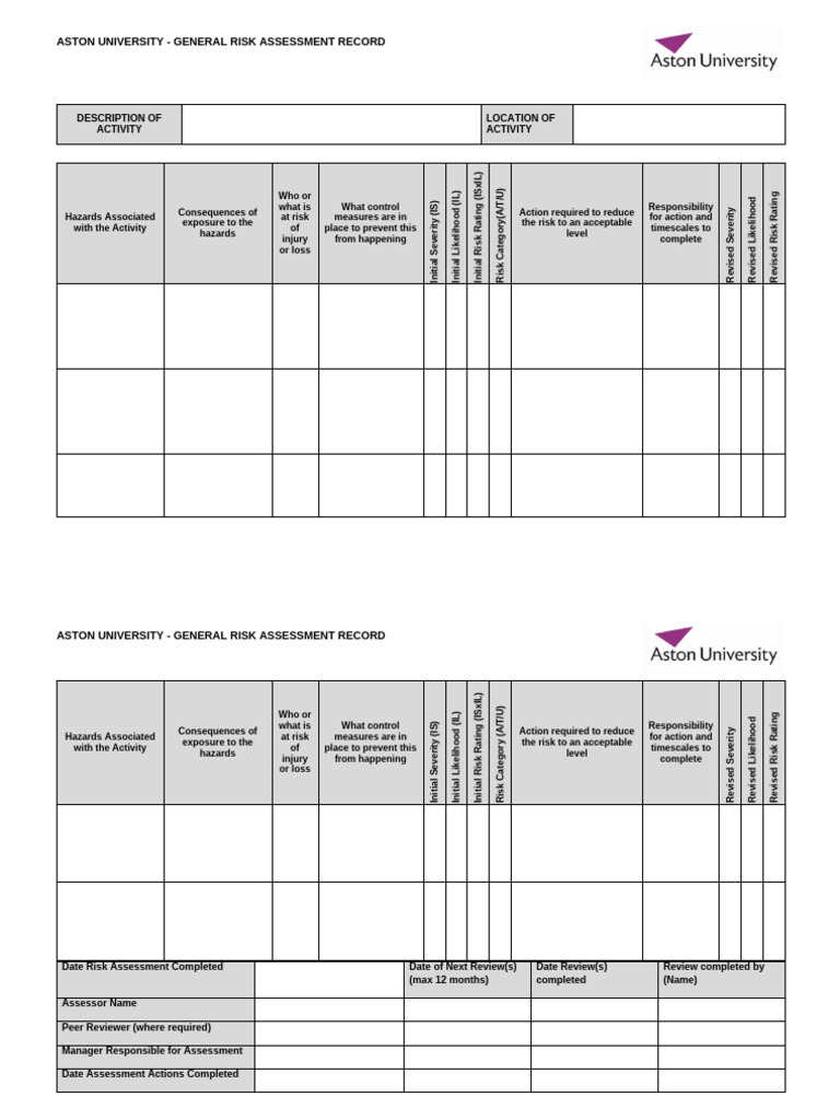 Risk Assessment Template Blank | PDF | Risk | Risk Assessment