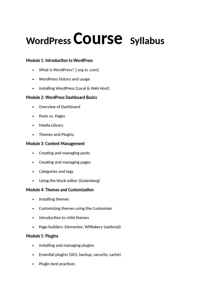 WordPress Course Syllabus Overview | PDF