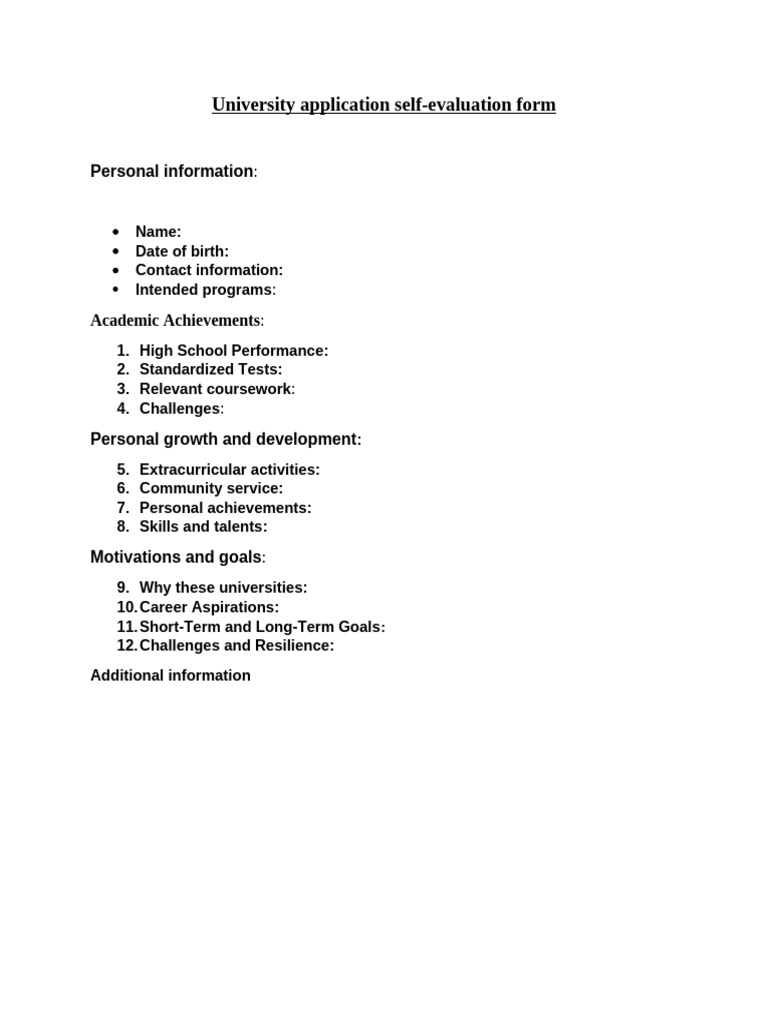 Self Evaluation Form | PDF