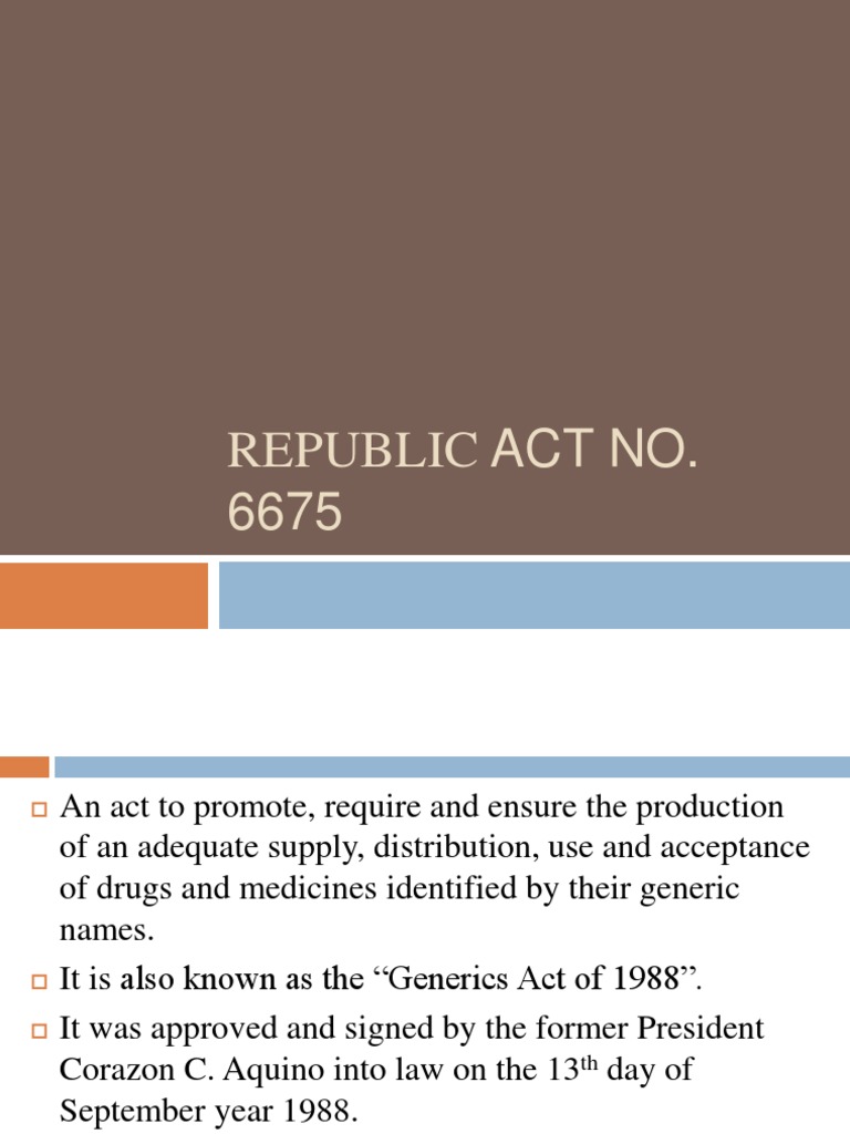 Generics Act of 1988 Overview | PDF