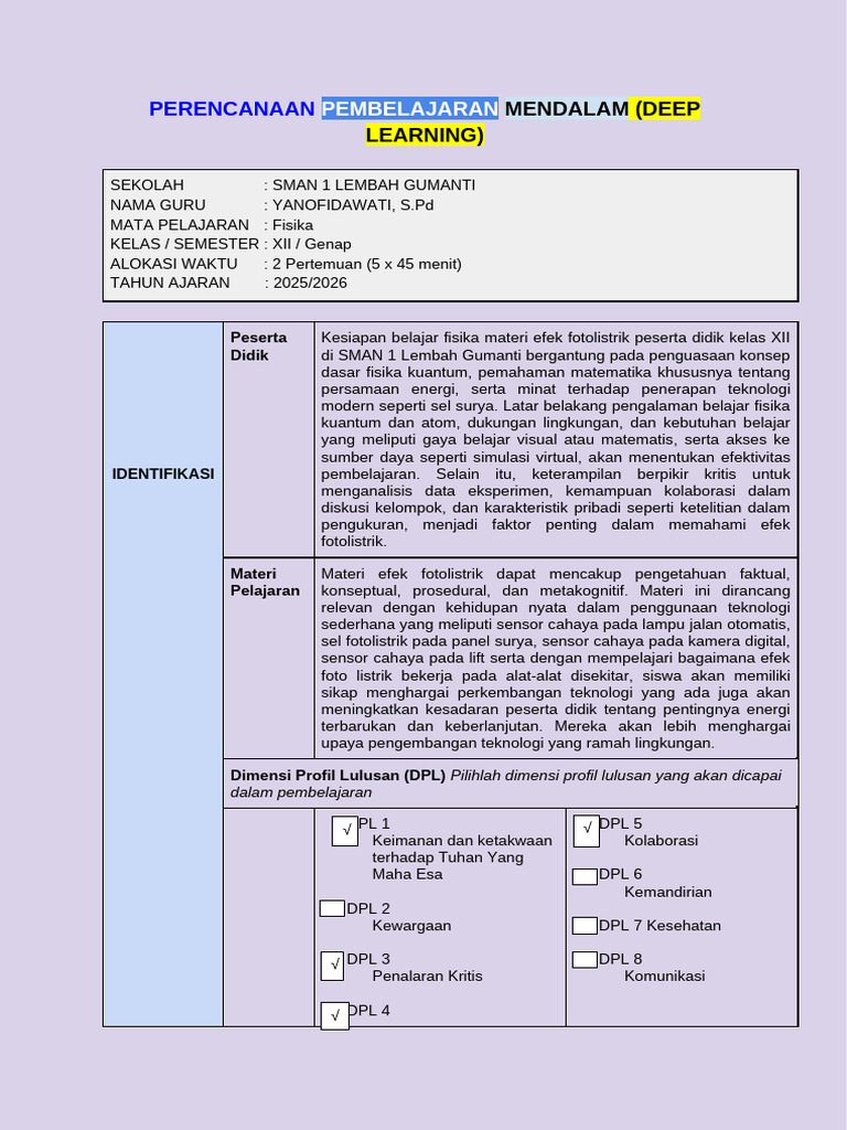 RPP Deep Learning Fisika Kelas 12 | PDF