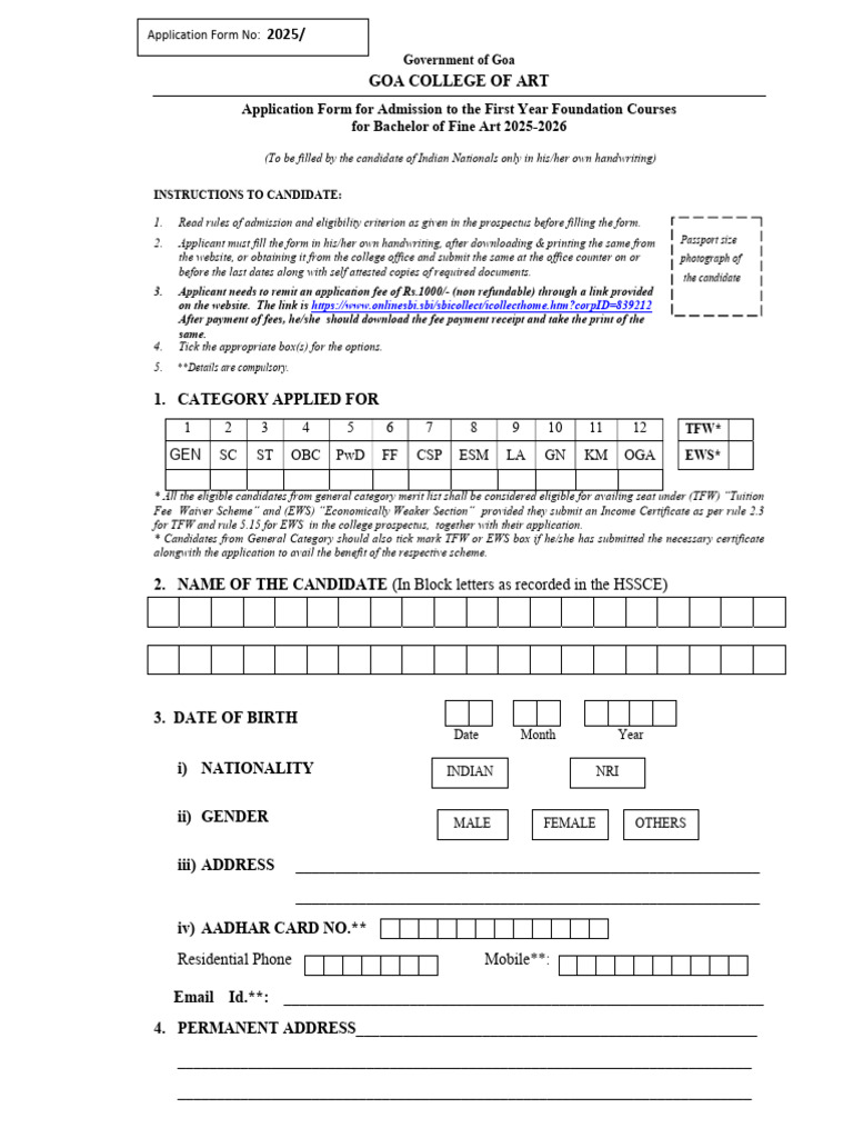 BFA Application Form | PDF