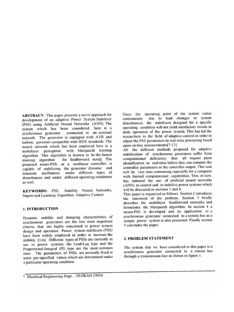 CIGRE-Adaptive Artificial Neural Networks Based Power System Stabilizer ...