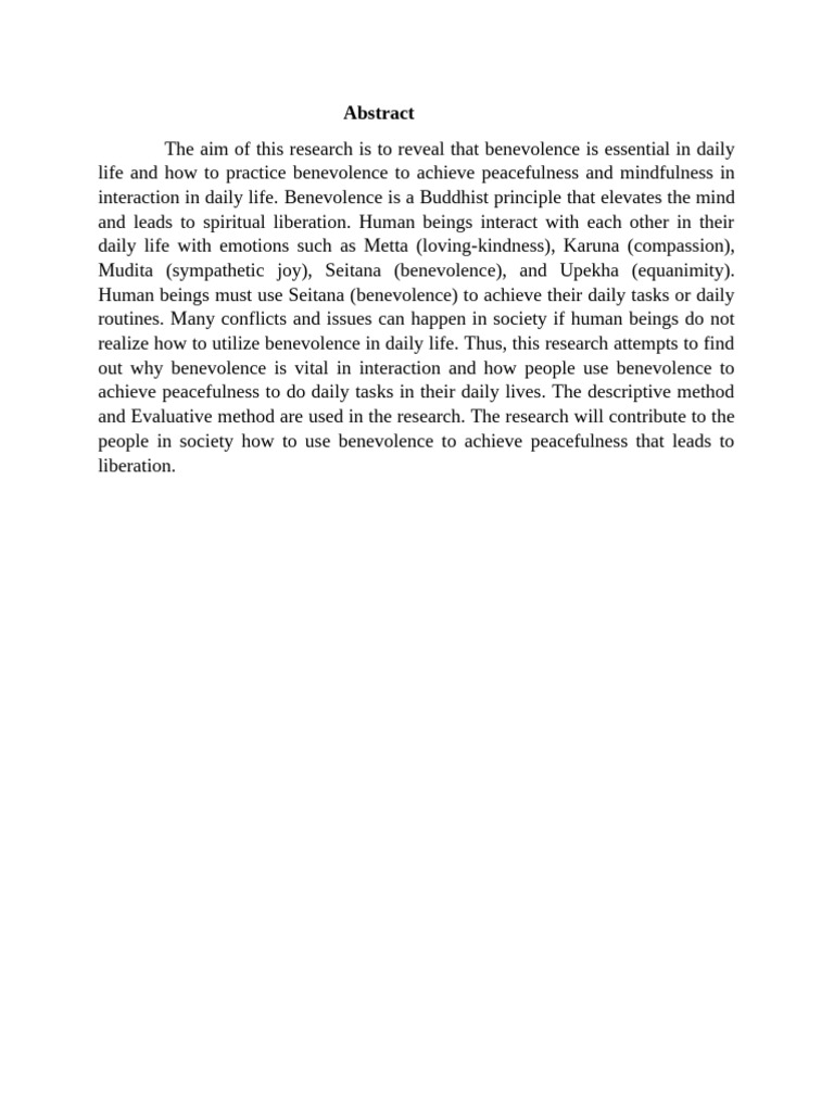 Practicing Benevolence for Peacefulness | PDF