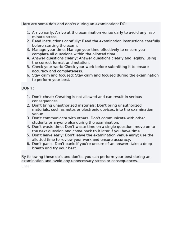 Exam Do's and Don'ts Guide | PDF