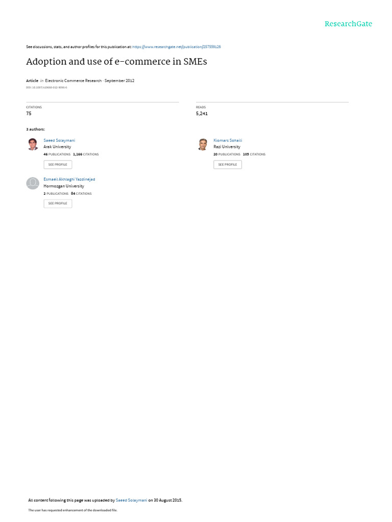 Adoptionanduseofe commerceinSMEs | PDF | E Commerce | Small And Medium ...