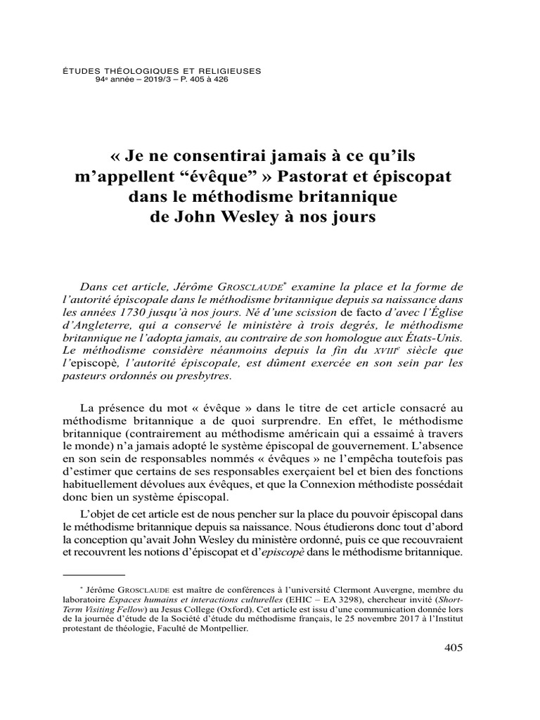 Épiscopat et méthodisme britannique | PDF | Ordination | John Wesley