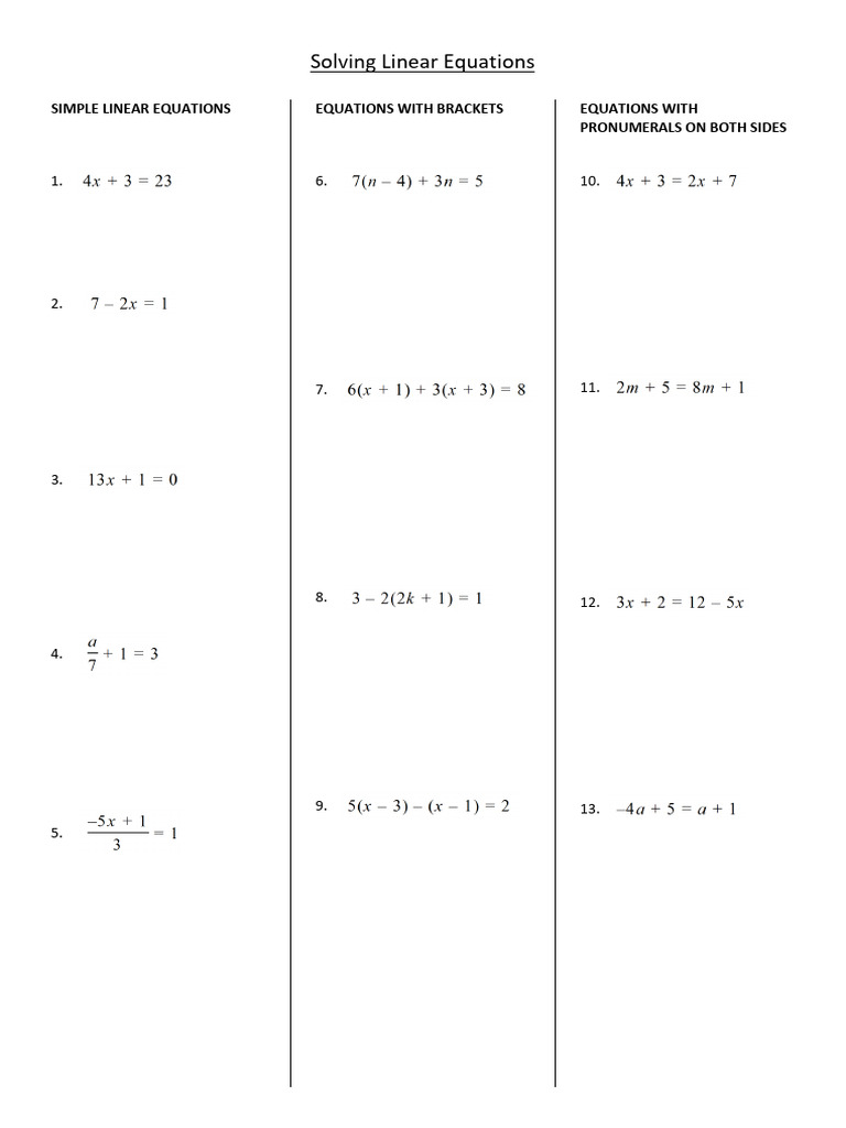 Solving Linear Equations W Solns | PDF