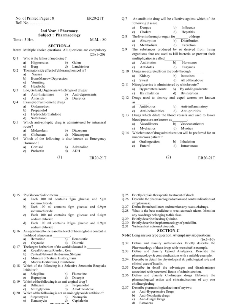 2024 D Pharmacy 2nd Year Question Paper | PDF | Myocardial Infarction ...