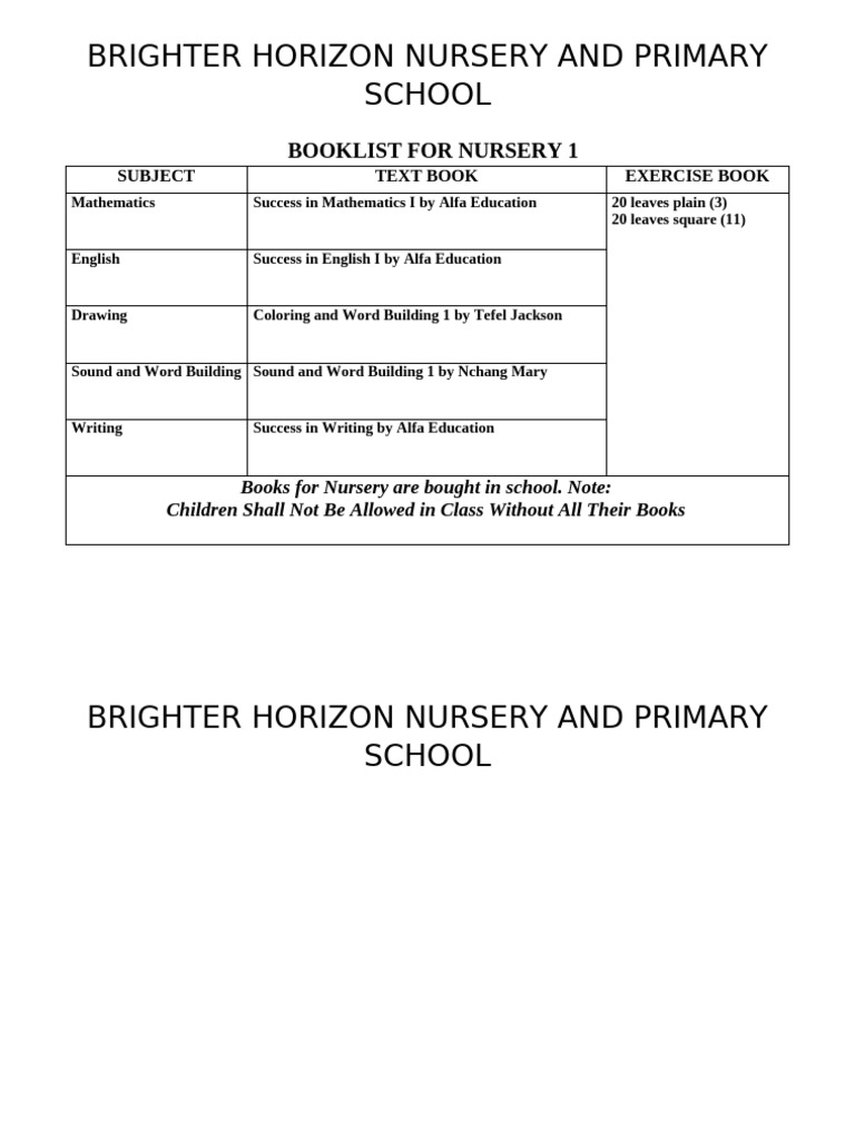 Nursery Class Book List | PDF