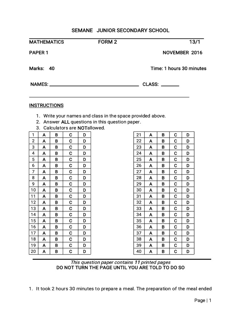 Mathematics F2 End of Year 2019 P1 | PDF | Area | Euclidean Geometry