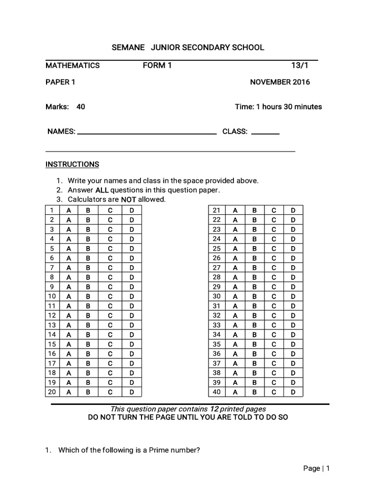 Mathematics F1 End of Year Mat 2019 P1 | PDF | Circle | Euclidean Geometry