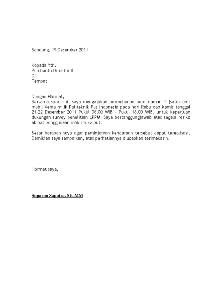Contoh Surat Penjimatan Pembelian Aset