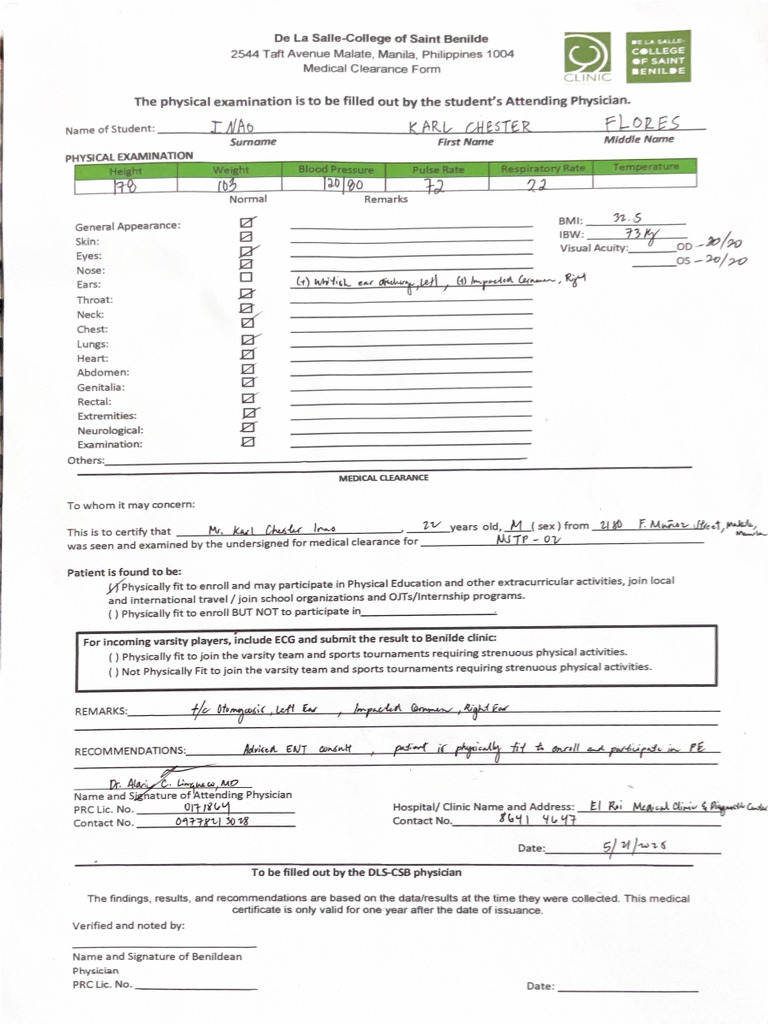 CSB Medical Clearance | PDF