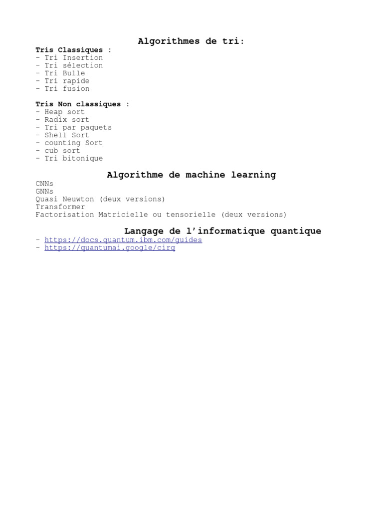 Algorithmes de tri et ML en informatique | PDF