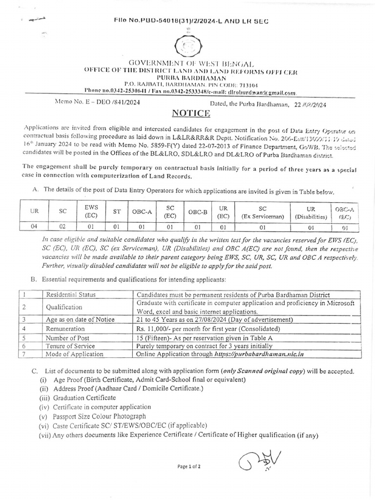 Data Entry Operator Recruitment Notice | PDF
