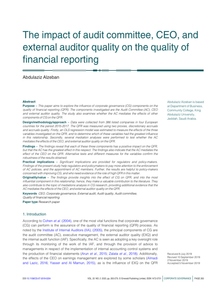 Audit Committee's Role in Financial Reporting Quality | PDF | Audit ...