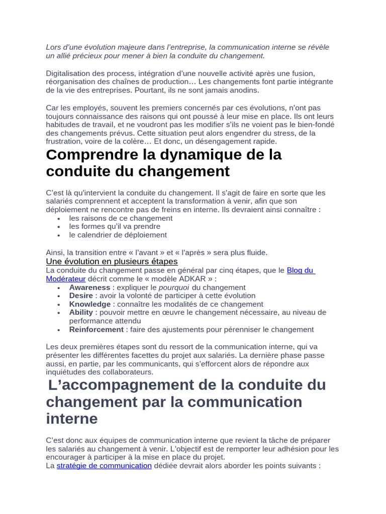 Communication et conduite du changement | PDF | la communication | Banques