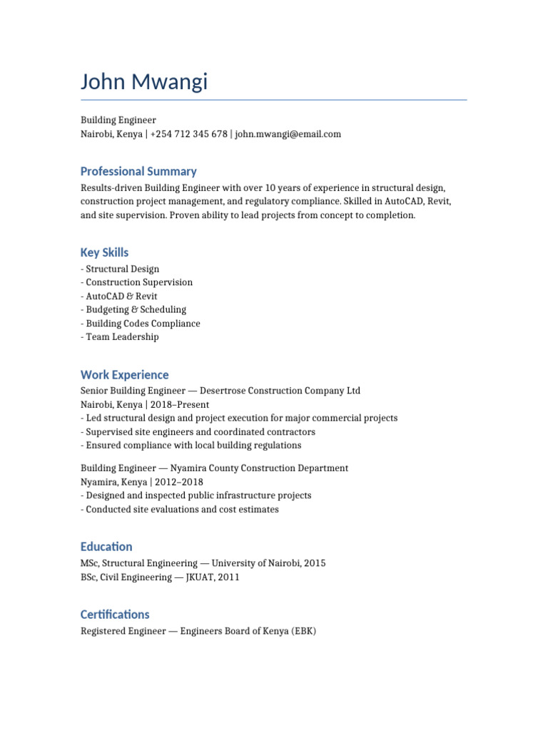 Building Engineer Resume | PDF