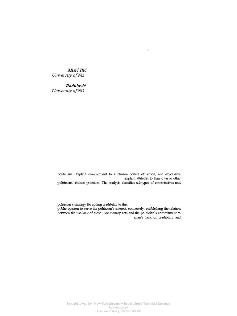 Commisive and Expressive Illocutionary Acts in Political Discourse ...