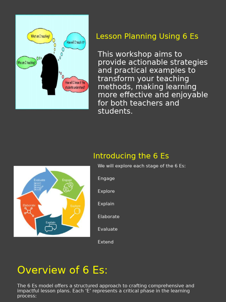Effective Lesson Planning with 6 Es | PDF | Learning | Teachers