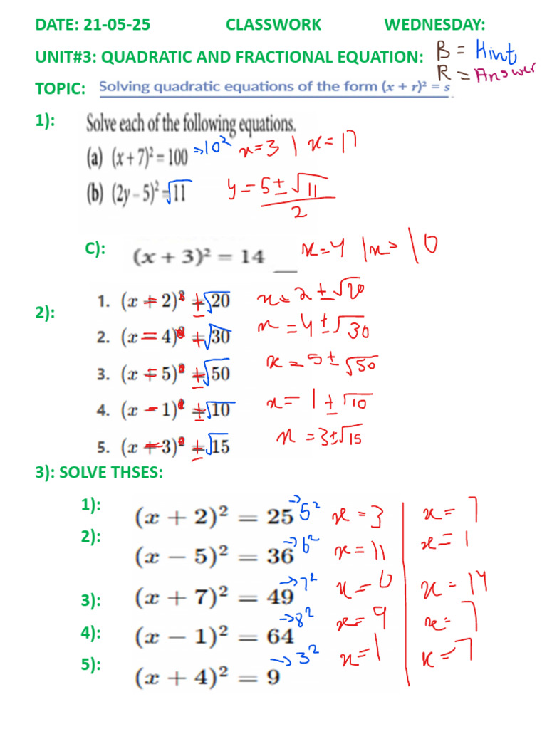 Quadratic and Fractional Equations Guide | PDF