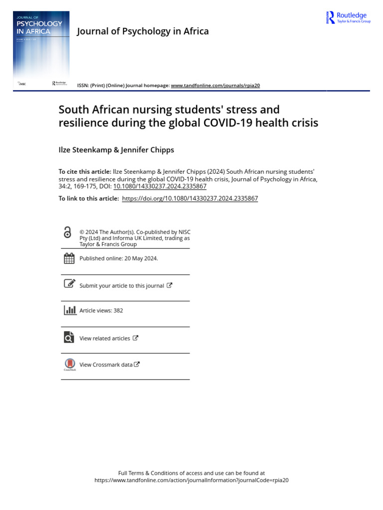 South African Nursing Students Stress and Resilience During The Global ...