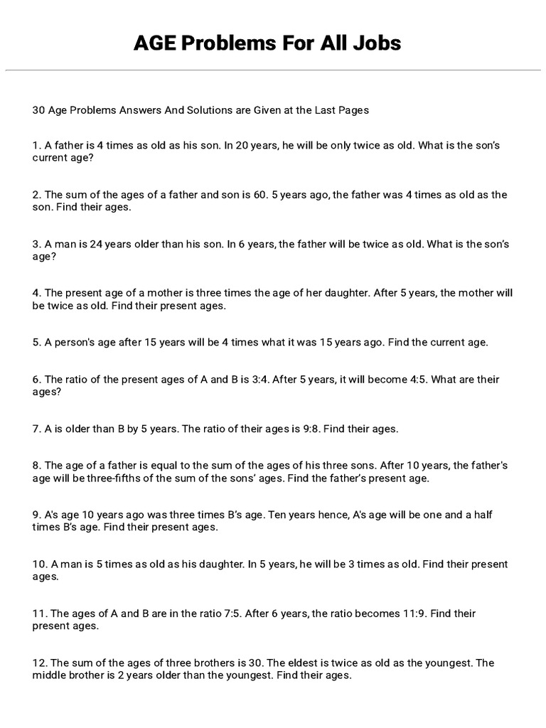Mother-Son Age Problem Solutions | PDF | Mathematics | Applied Mathematics