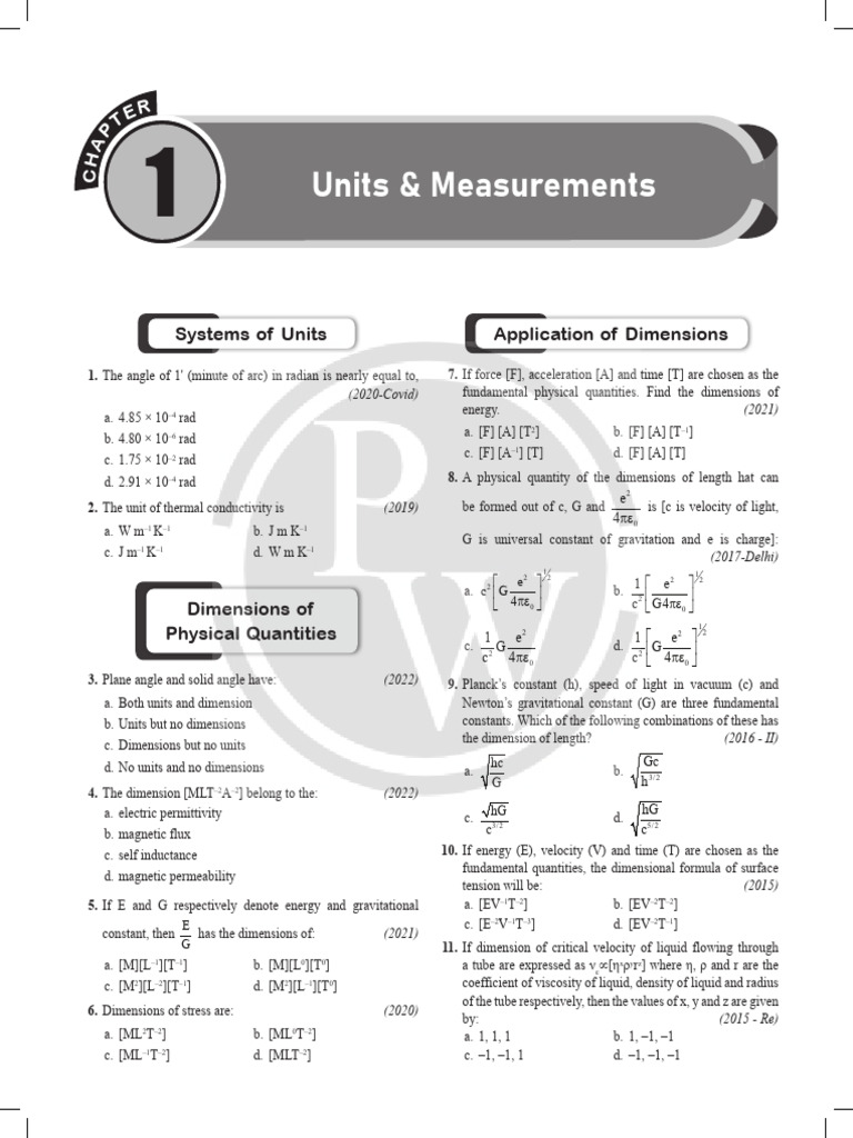 NEET Physics: Units, Dimensions & Errors | PDF | Acceleration | Force