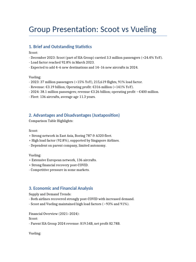 Scoot Vs Vueling Presentation | PDF | Aviation