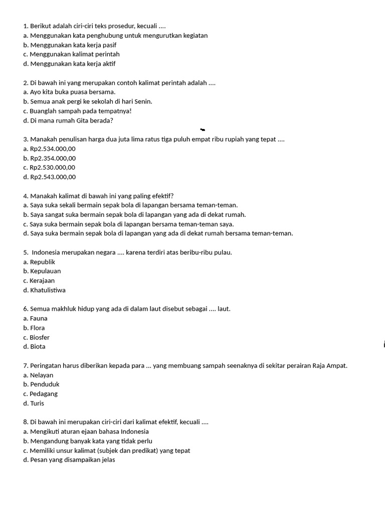Test Bi Semester Akhir Kelas 4 | PDF