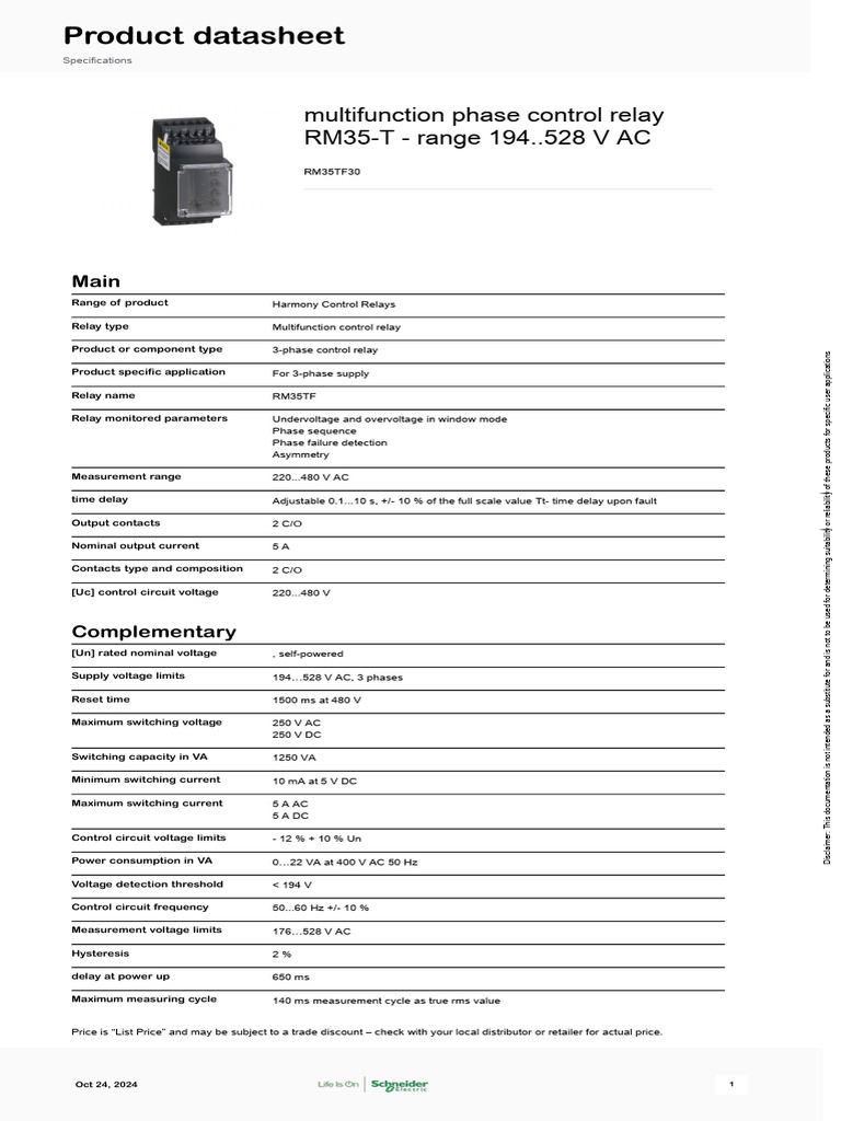 RM35TF30 Multifunction Control Relay | PDF | Relay | Alternating Current