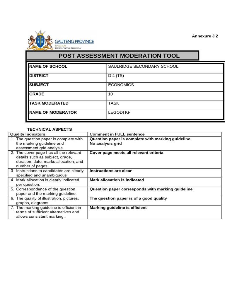 Post-Assessment Moderation Review | PDF | Educational Assessment | Question