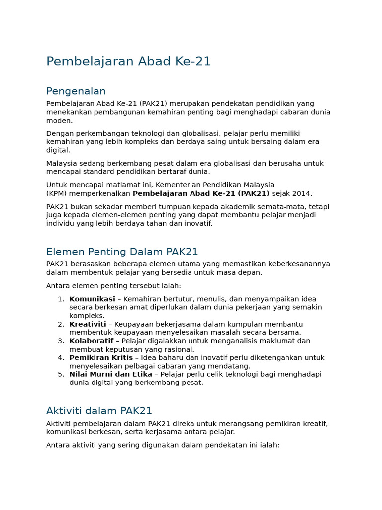 PAK21: Kemahiran untuk Masa Depan | PDF