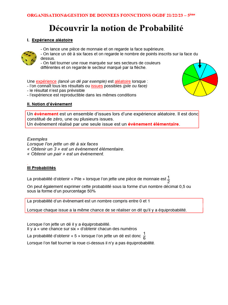 OGDF 21&22&23-5eme Decouvrir La Notion de Probabilite | PDF