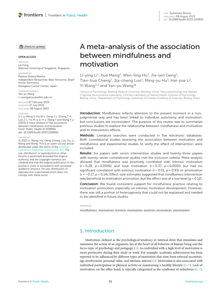 A Meta-Analysis of The Association Between Mindfulness and Motivation ...
