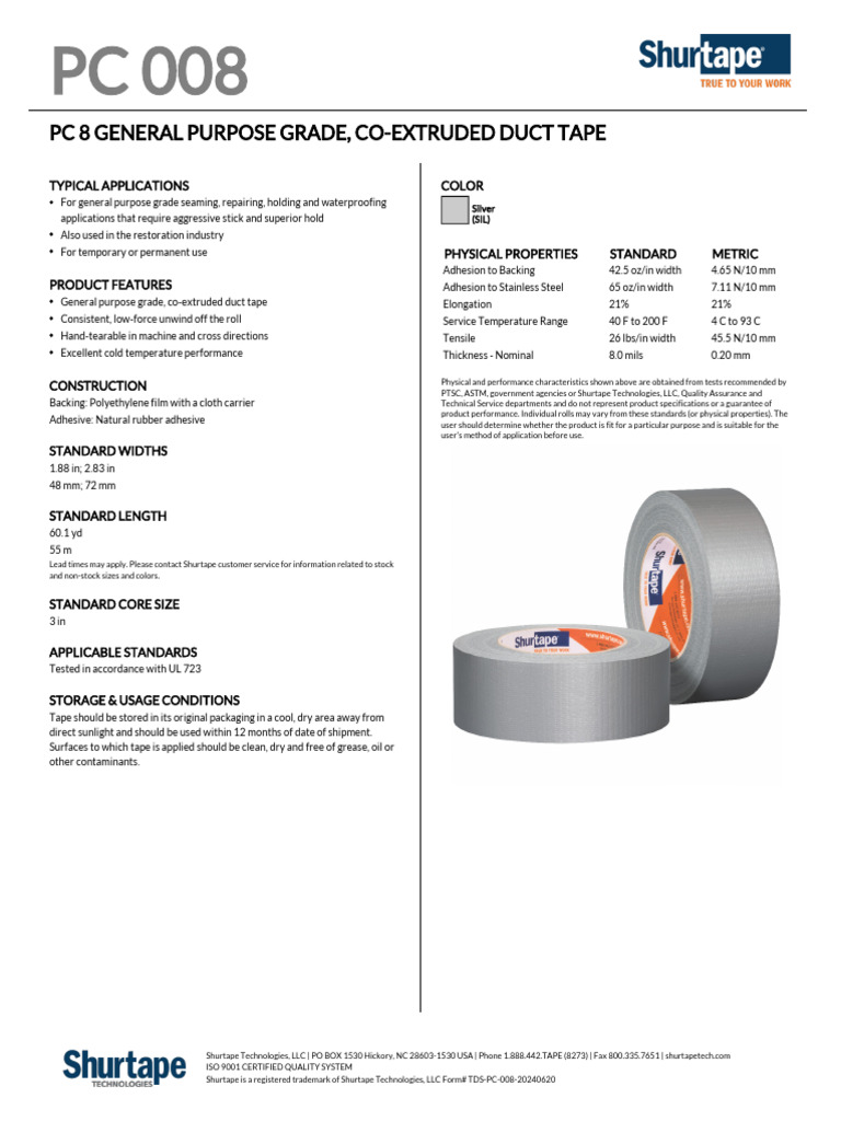 Shurtape General Purpose Duct Tape | PDF | Duct (Flow) | Materials