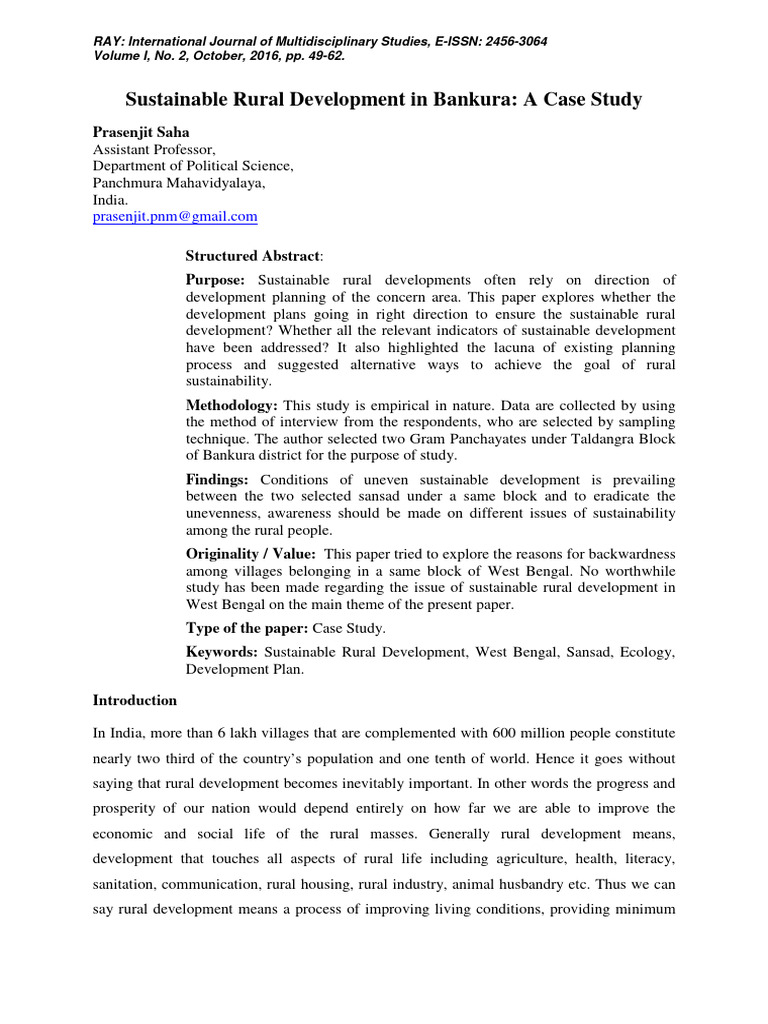 Sustainable Rural Development in Bankura | PDF | Sustainability ...