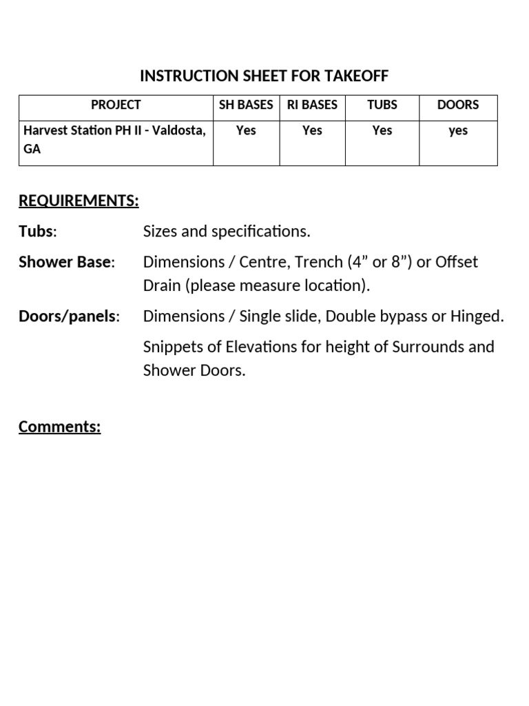 Takeoff Instruction Sheet for Harvest Station | PDF