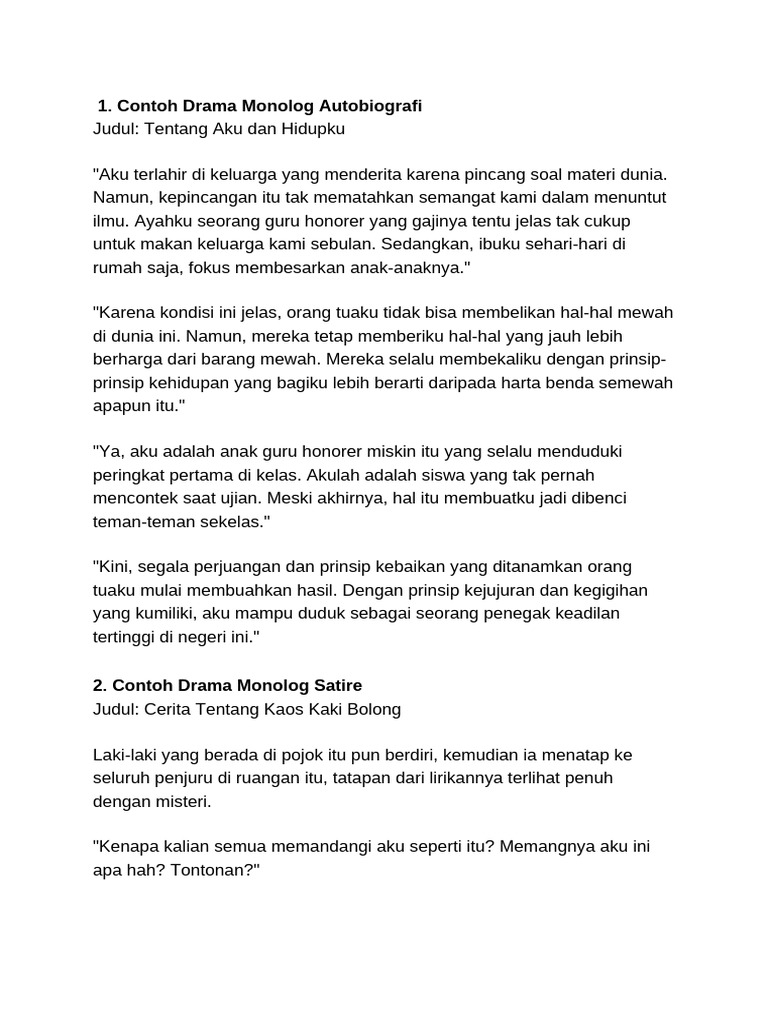 Kumpulan Contoh Monolog Singkat | PDF