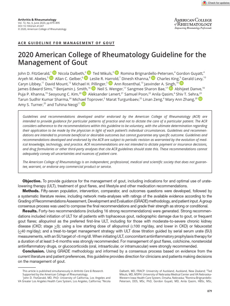 2020 ACR Gout Management Guidelines | PDF | Gout | Chronic Kidney Disease