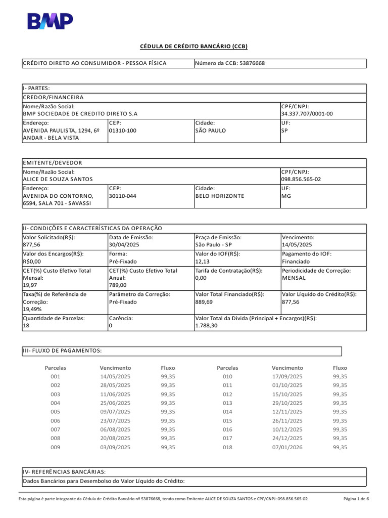 Cédula de Crédito Bancário CCB 53876668 | PDF | Crédito | Finanças e ...