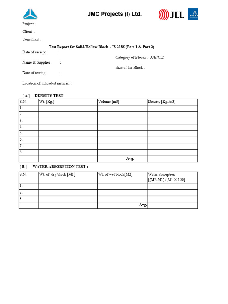 Solid/Hollow Block Test Report | PDF