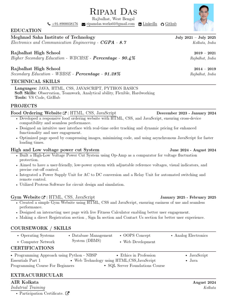 Electronics Engineering Student Profile | PDF | Websites | Java Script
