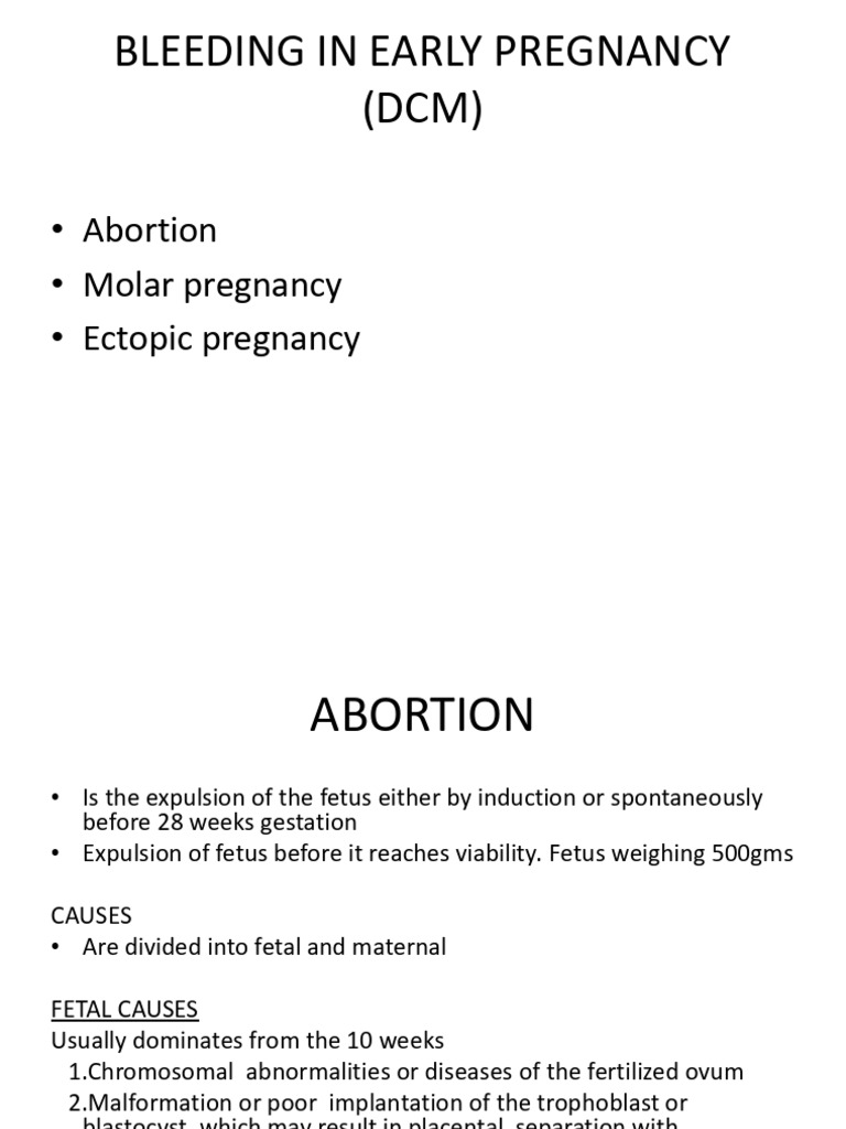 Early Pregnancy Bleeding Causes & Management | PDF | Miscarriage | Abortion