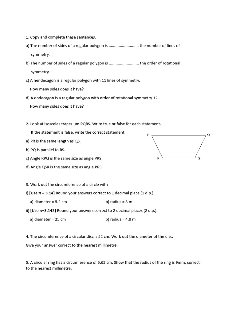 Geometry Exercises: Polygons and Circles | PDF