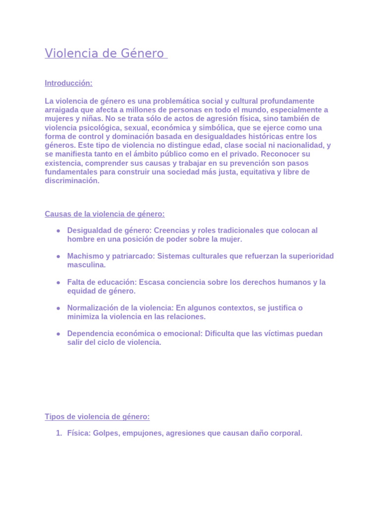 Causas y Consecuencias de la Violencia de Género | PDF | Violencia ...