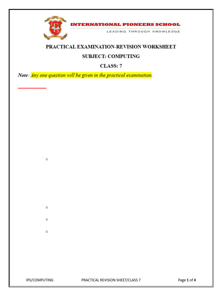 Class 7 Computing Practical Revision | PDF | Control Flow | Integer ...