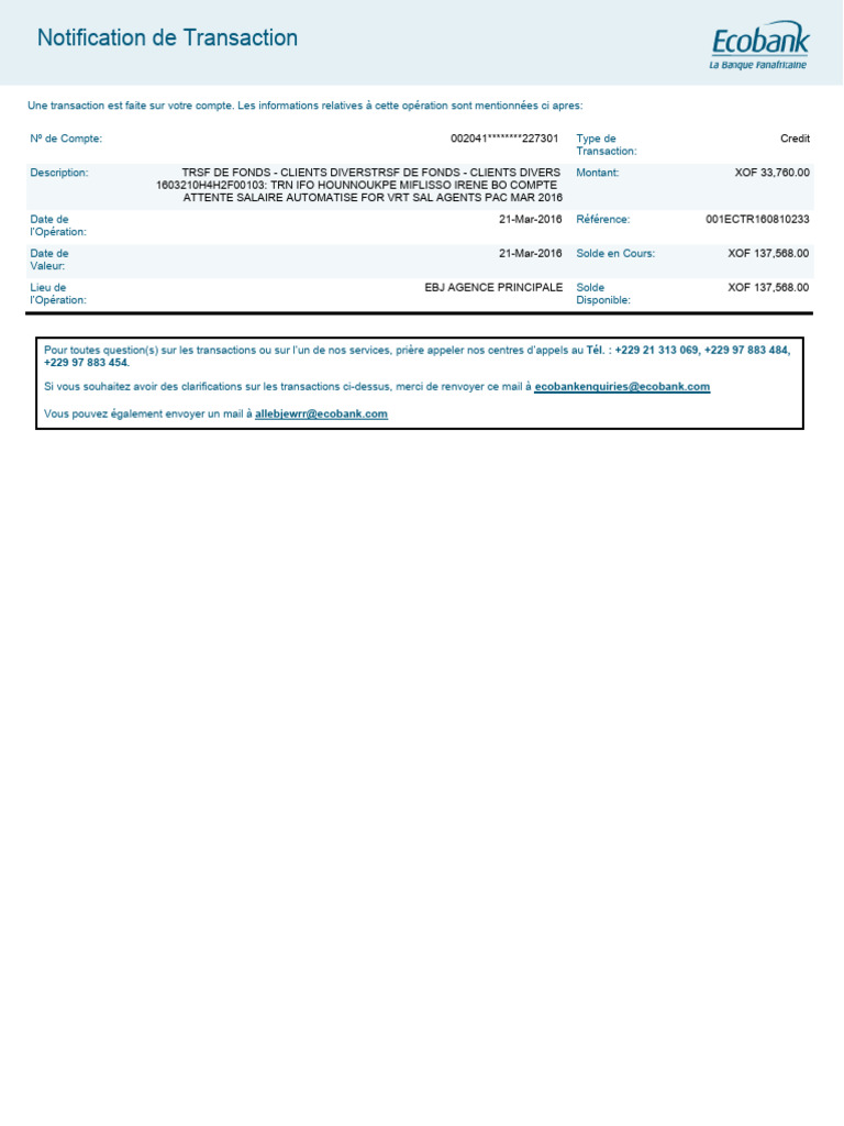 Notification de Transaction Bancaire | PDF